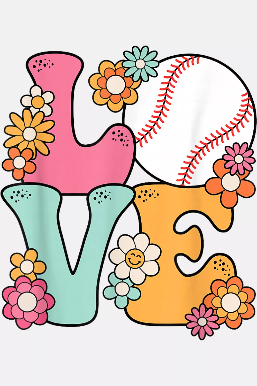 Groovy flower power LOVE with baseball details