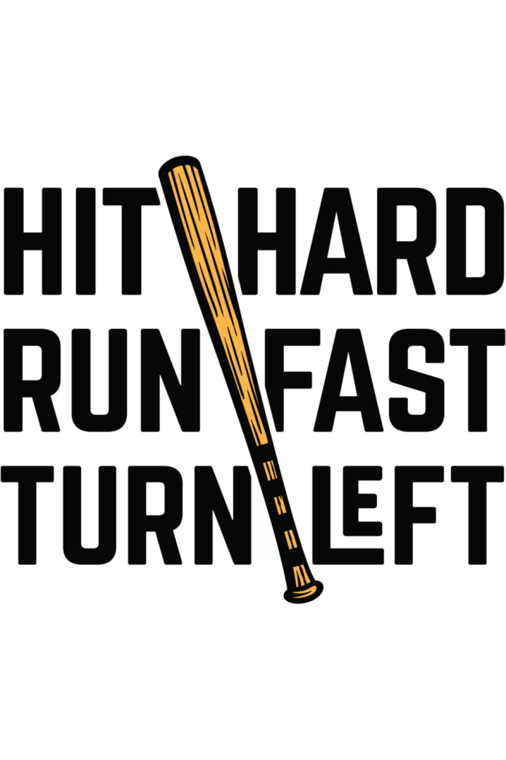 Sporty fan style quote with clean lettering and a compact baseball accent.