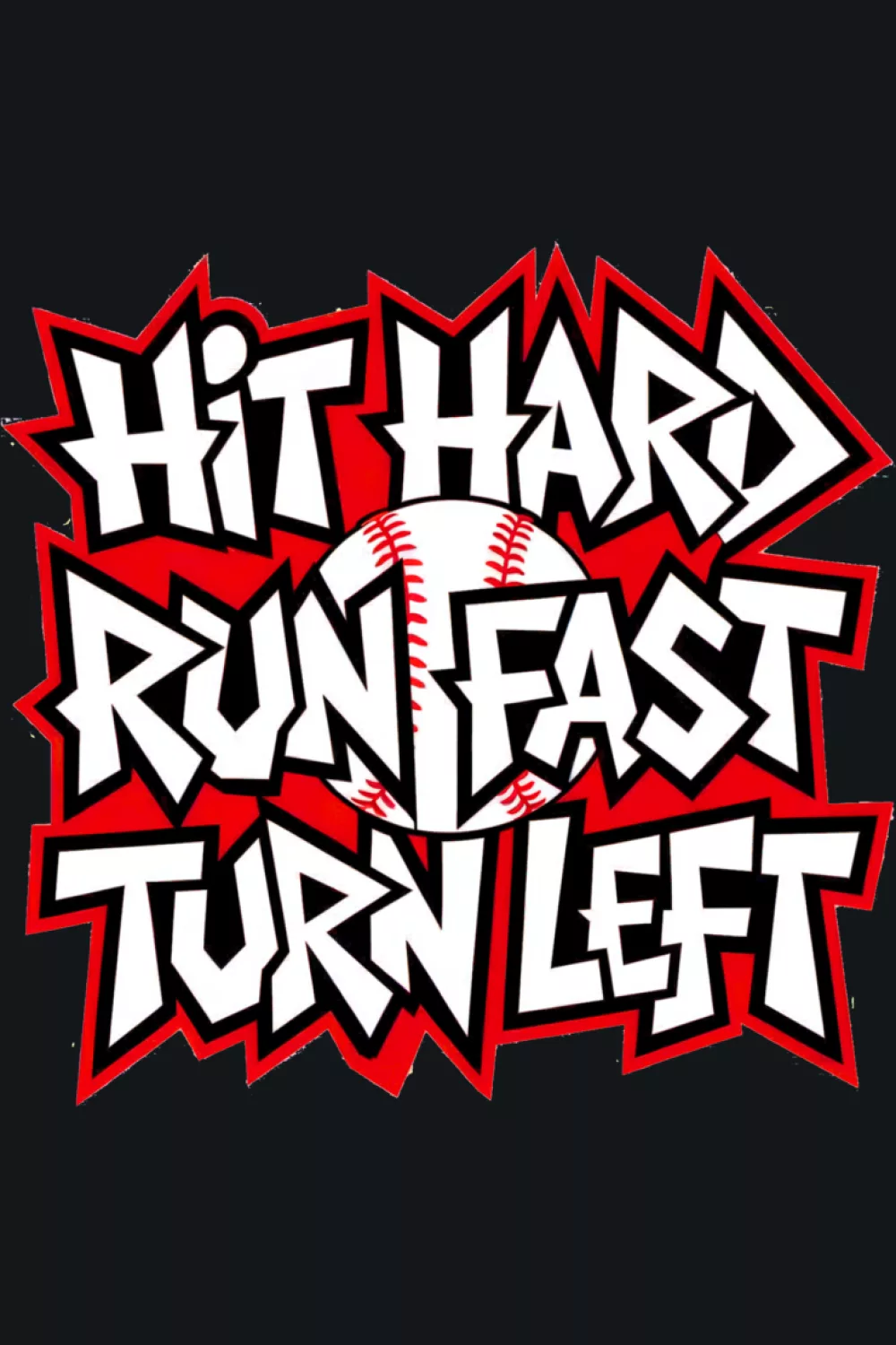 Sports quote style baseball badge with strong lettering and a classic stitched accent.