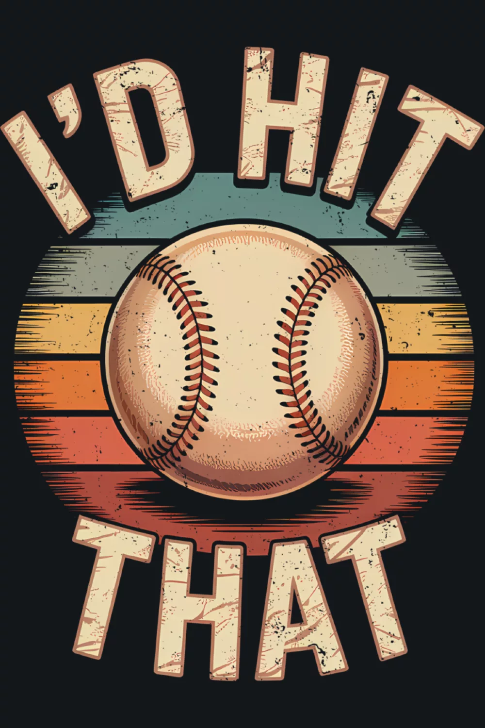 Retro stripe I'd Hit That baseball puns humor design.