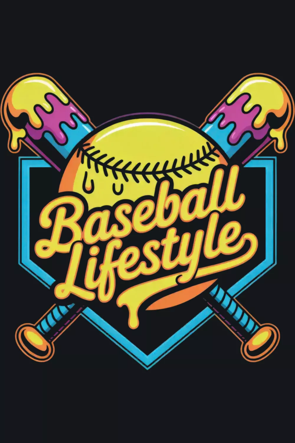 Sporty baseball lifestyle drip graphic with shield style background for youth fans
