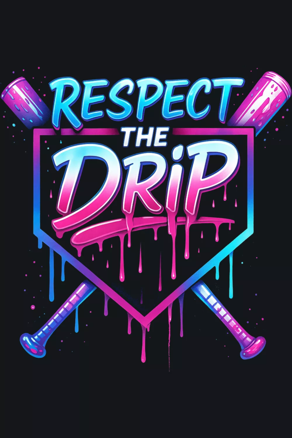 Clean icon of ball and bats with soft pastel drip accents