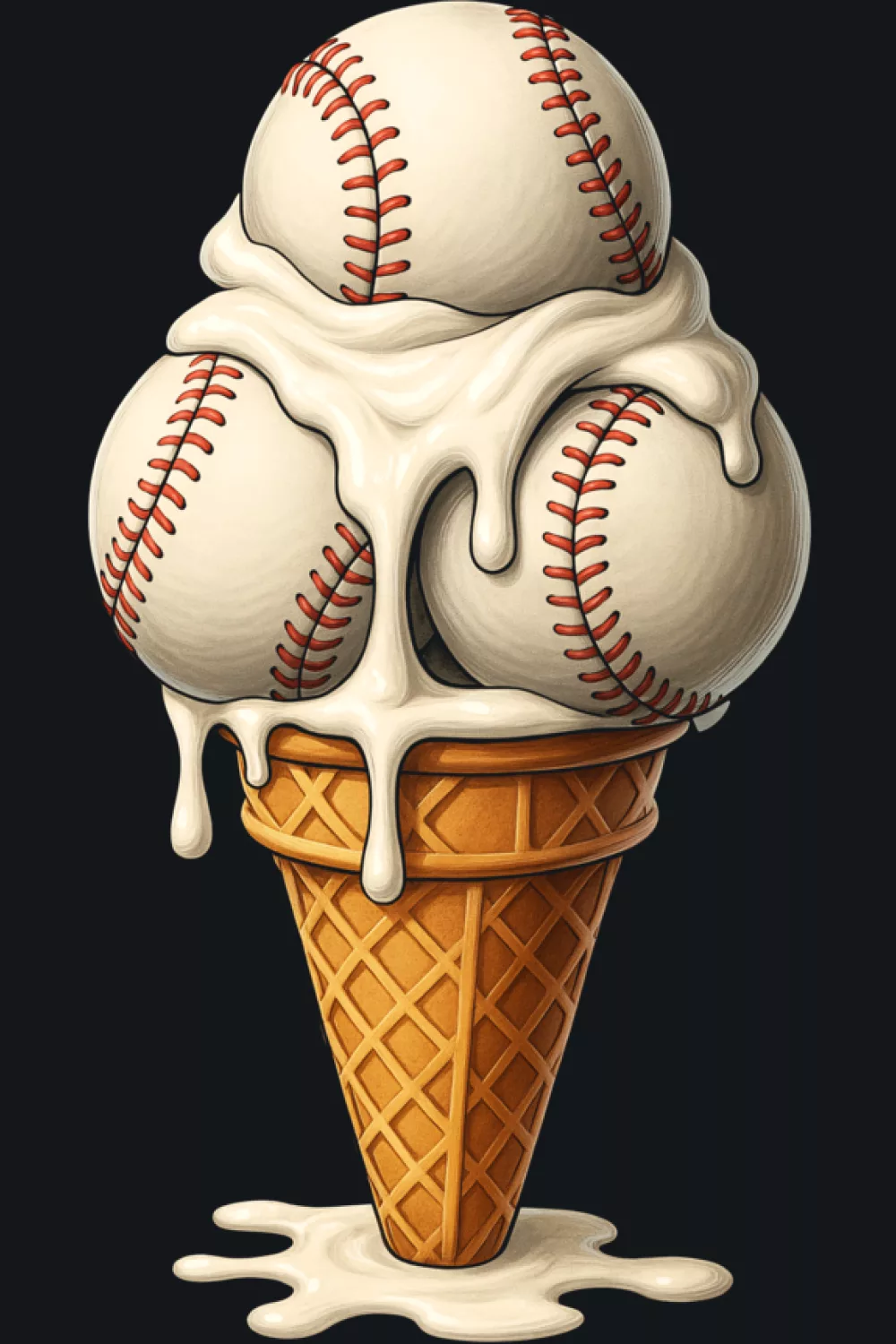 cute baseball ice cream cone with bright drips and a kid friendly summer sports mood