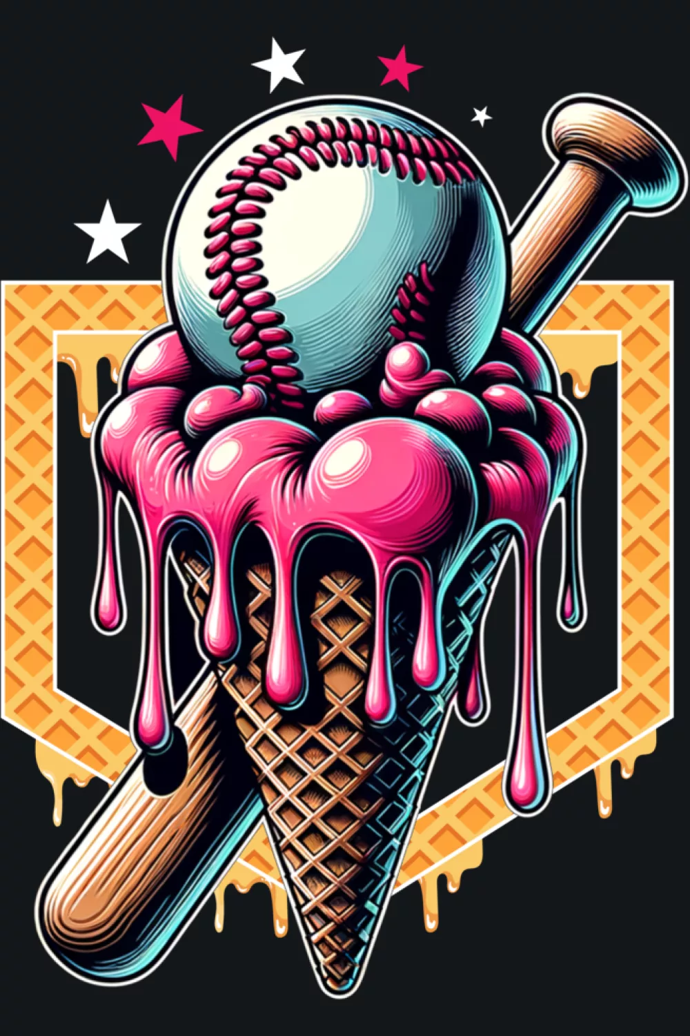 baseball home plate ice cream cone drip with bright drips for sporty summer style