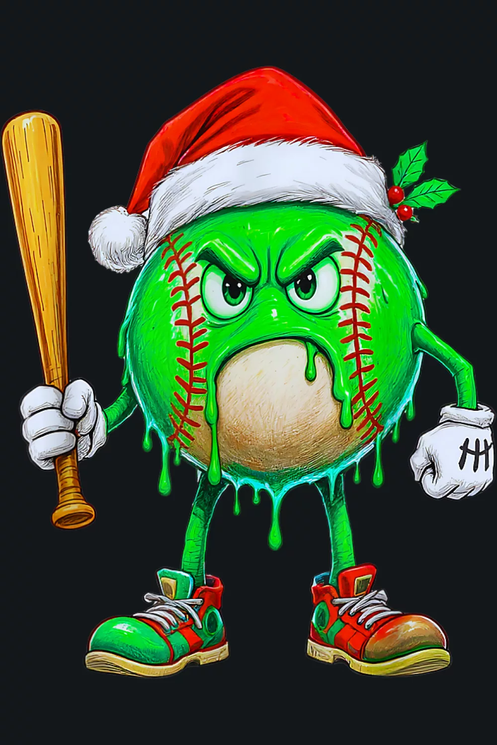 Holiday lights around a smiling slugger