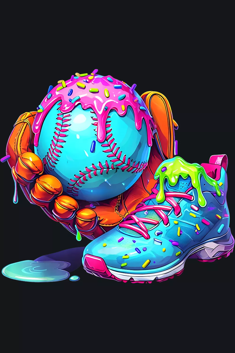 Ball bat and glove with glossy drip effect