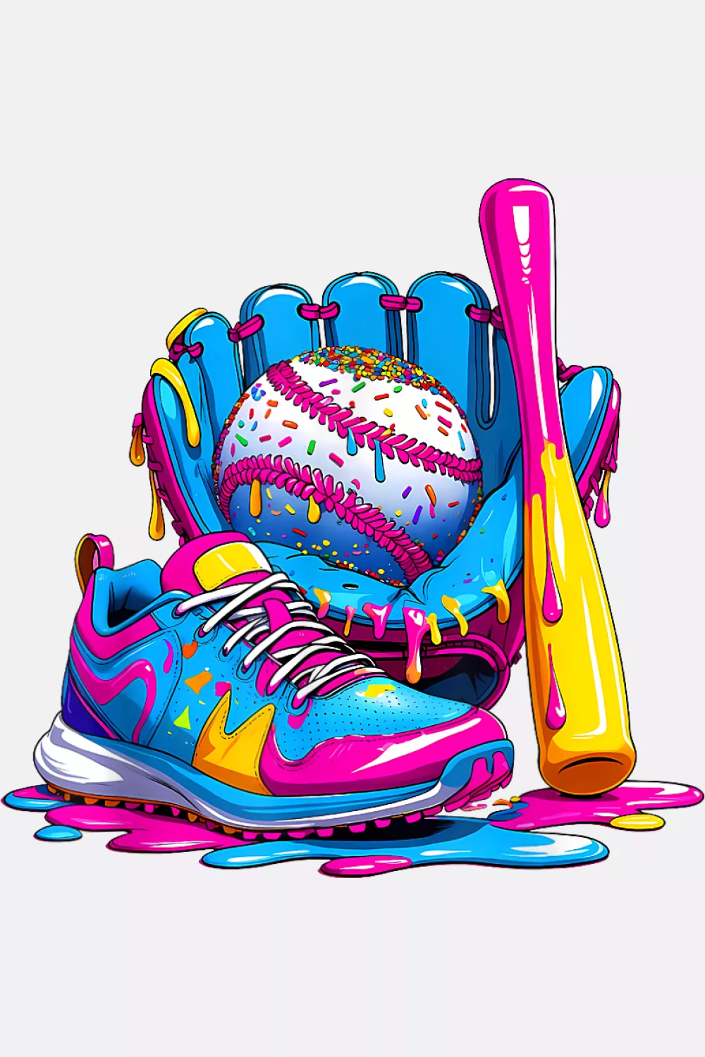 Graphic pack with bat glove ball and neon glaze
