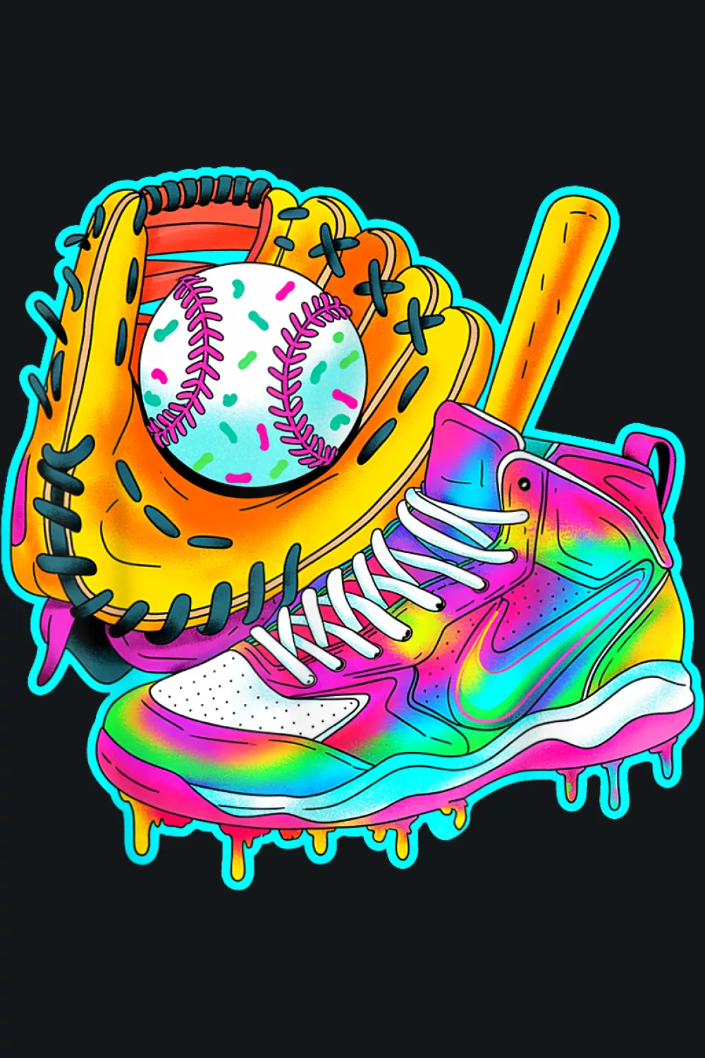 Ball cone and bat with bright teal syrup