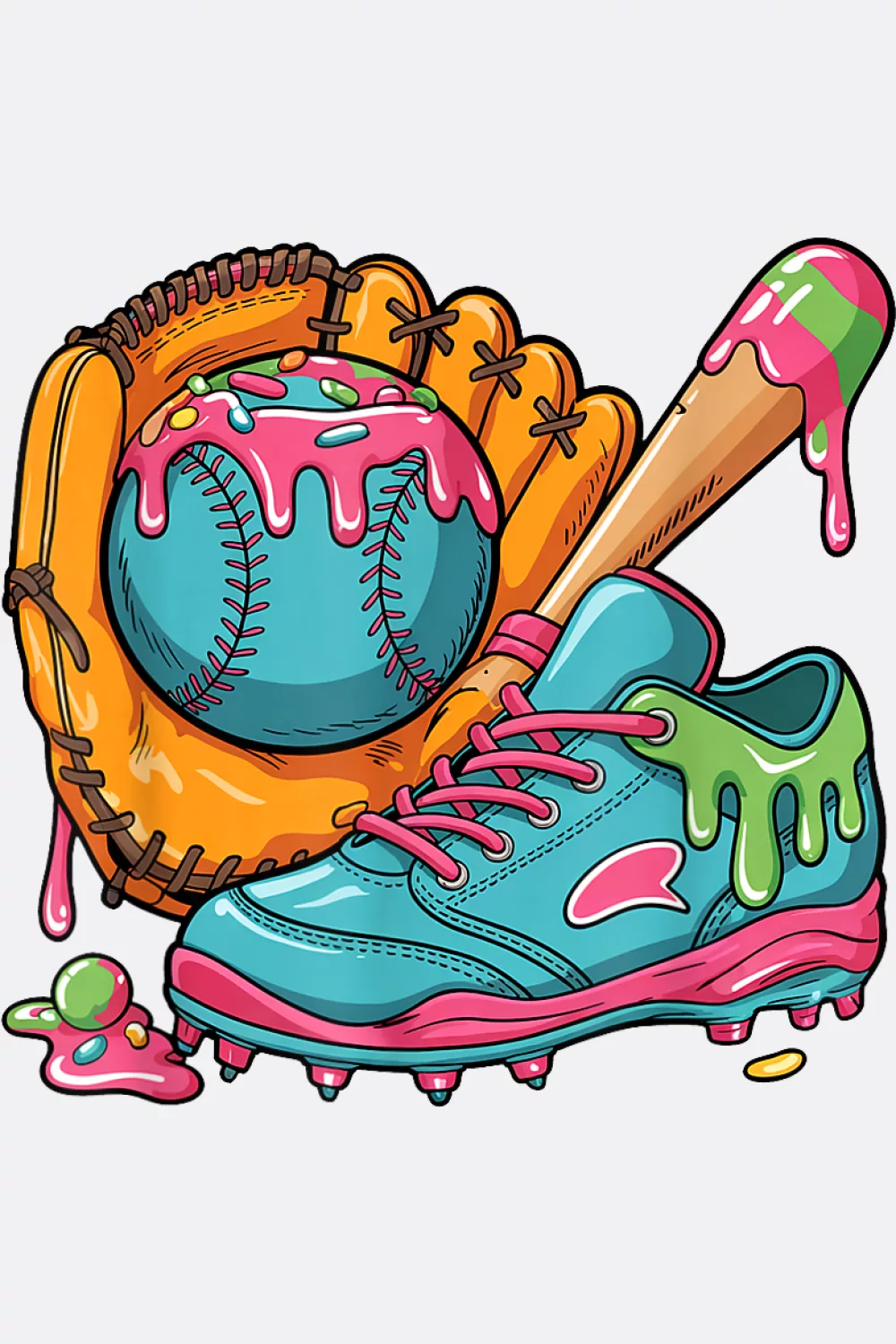 Glove and bat with melting base puddle