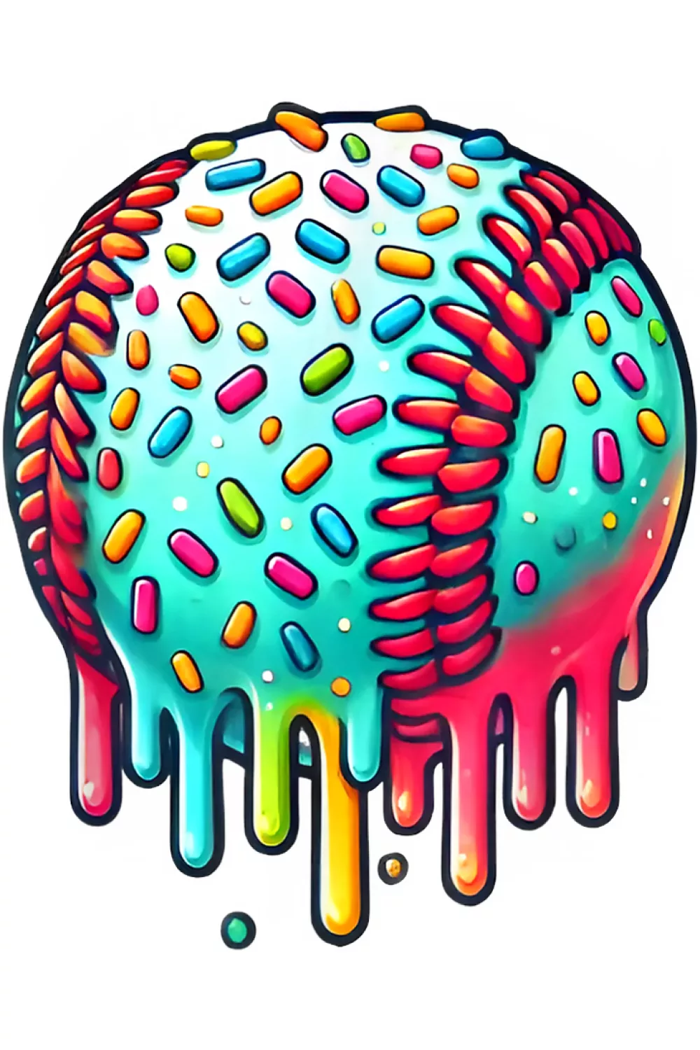 Neon sprinkle baseball with sunlit drips