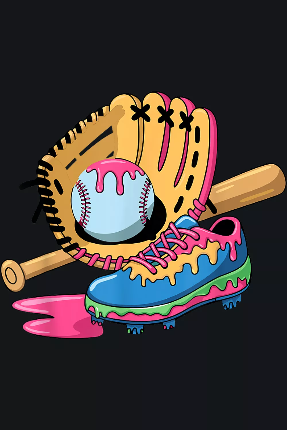 Ball and bat with soft pastel syrup