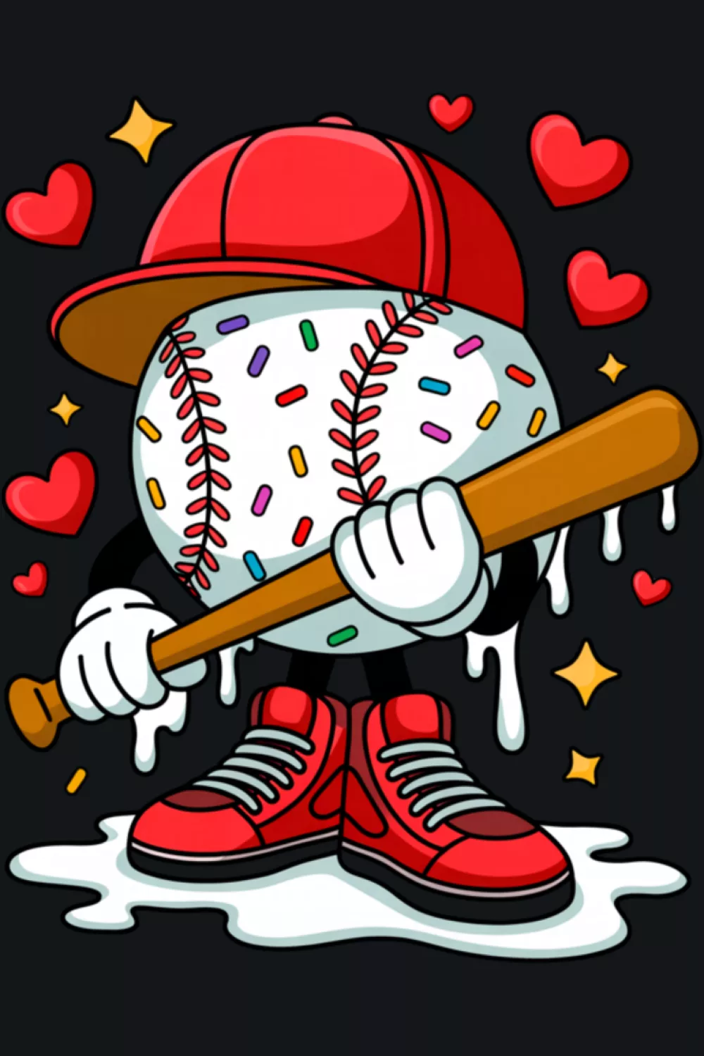 Ice cream drip baseball stuff graphic with dripping effect and Valentine gift vibe.