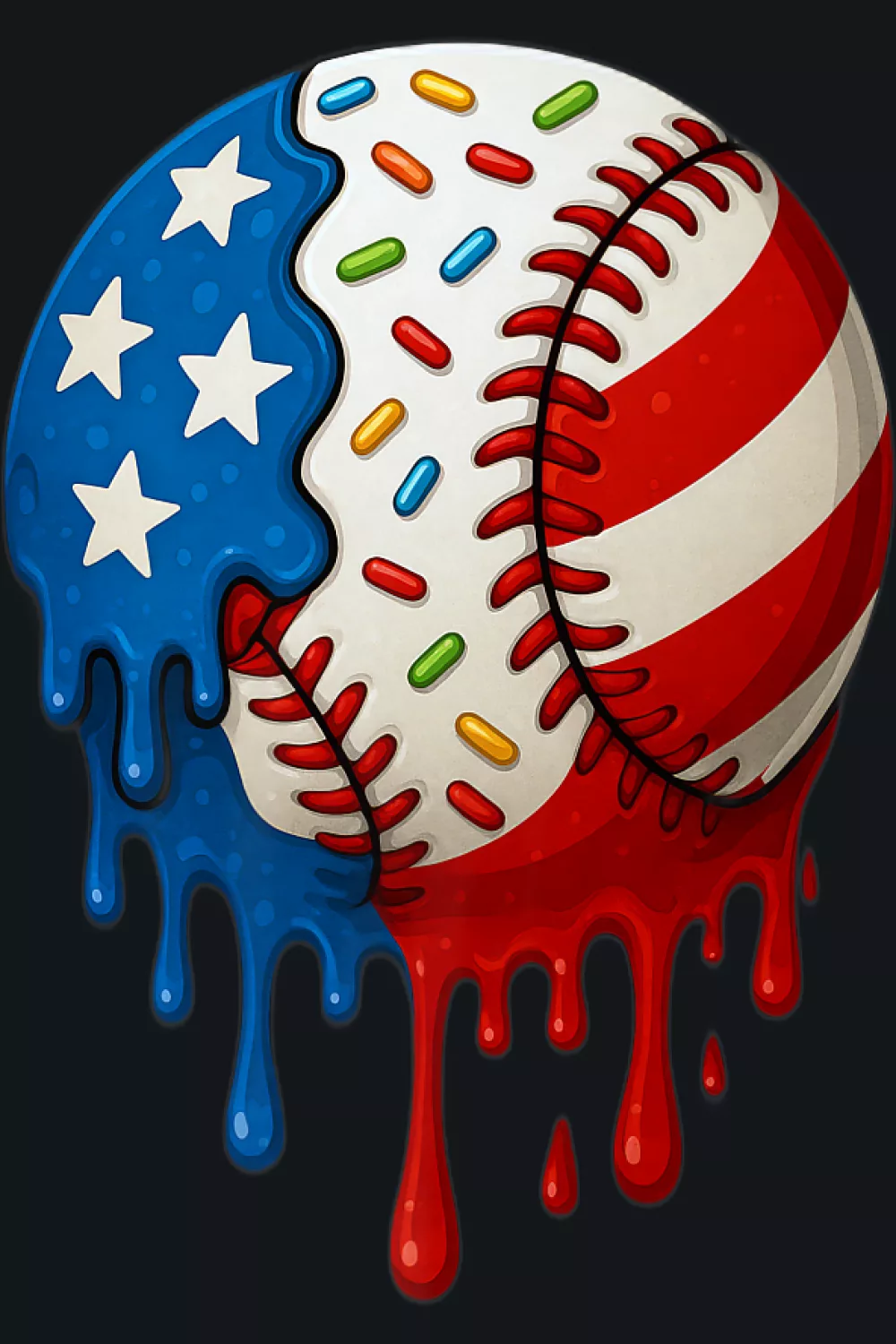 Patriotic red white blue drip baseball