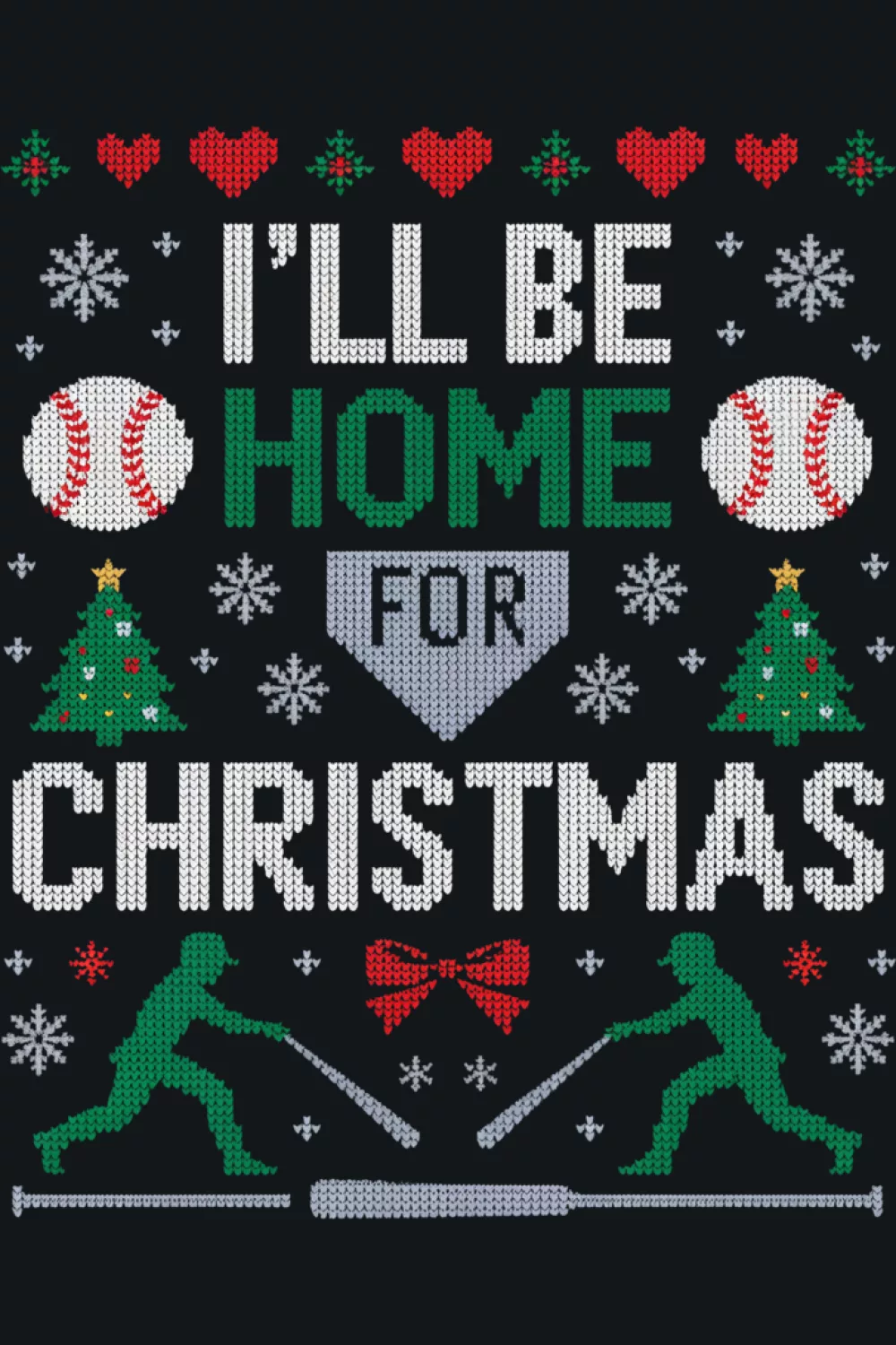 Candy cane knit I'll Be Home For Christmas baseball