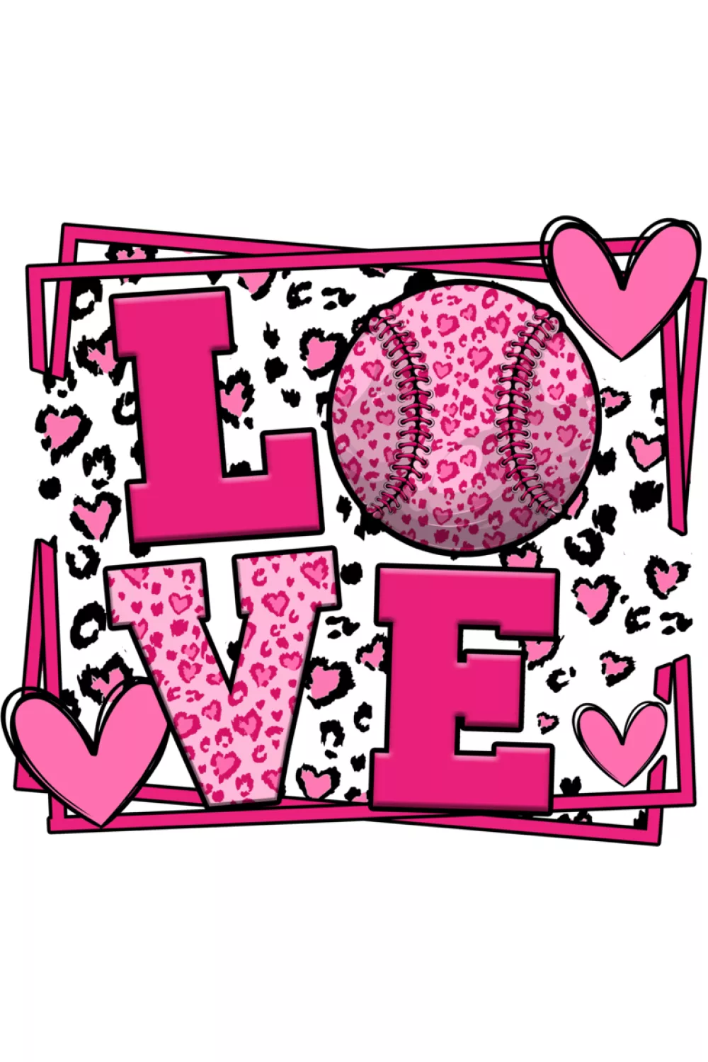 Leopard love baseball cute pink Valentine graphic with trendy pattern vibe for fans.