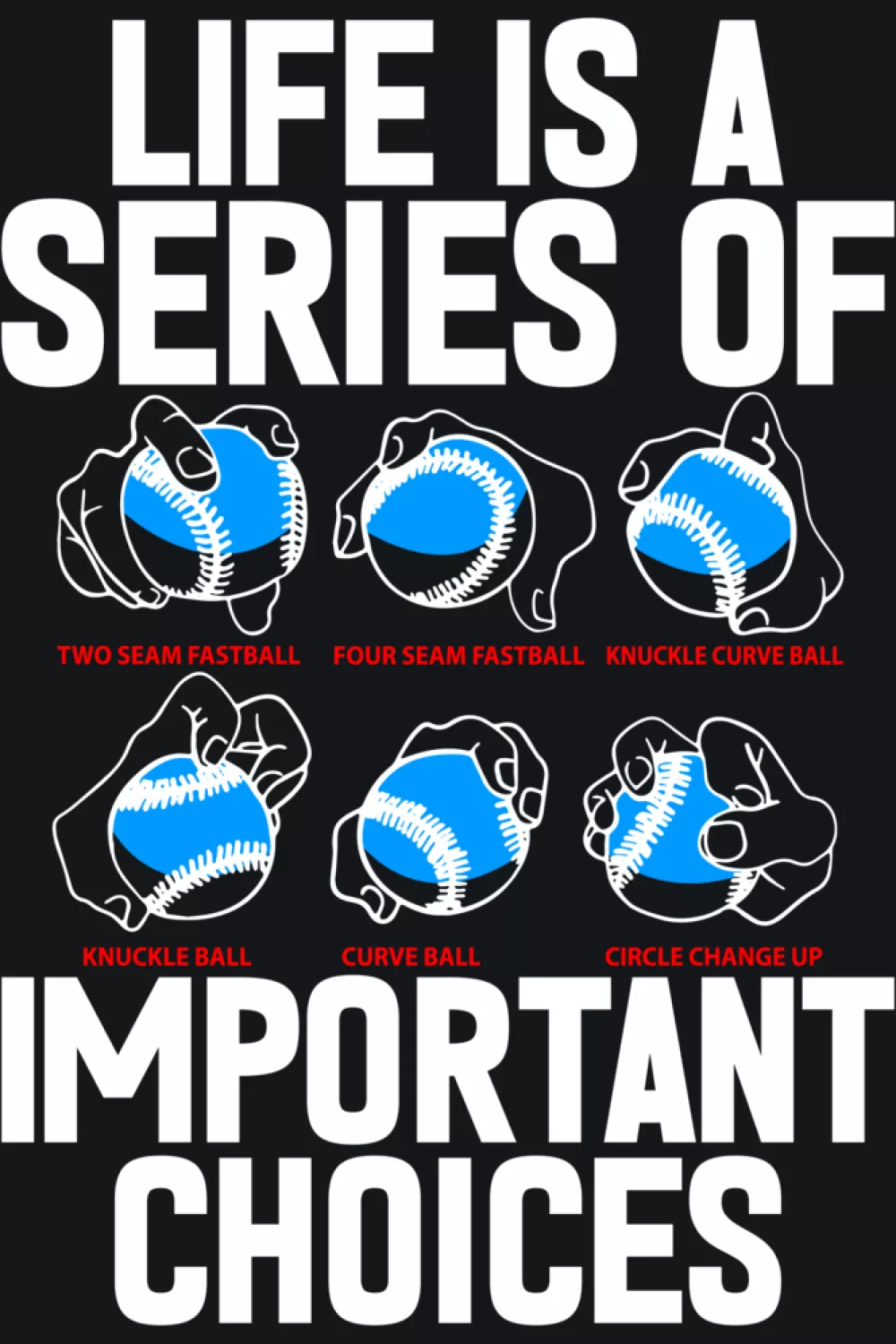 Life Is Full Of Important Choices Baseball Pitcher Shirts: Types Of Pitches For Fans And Players 42 Pitcher centered life is a series of important choices saying.