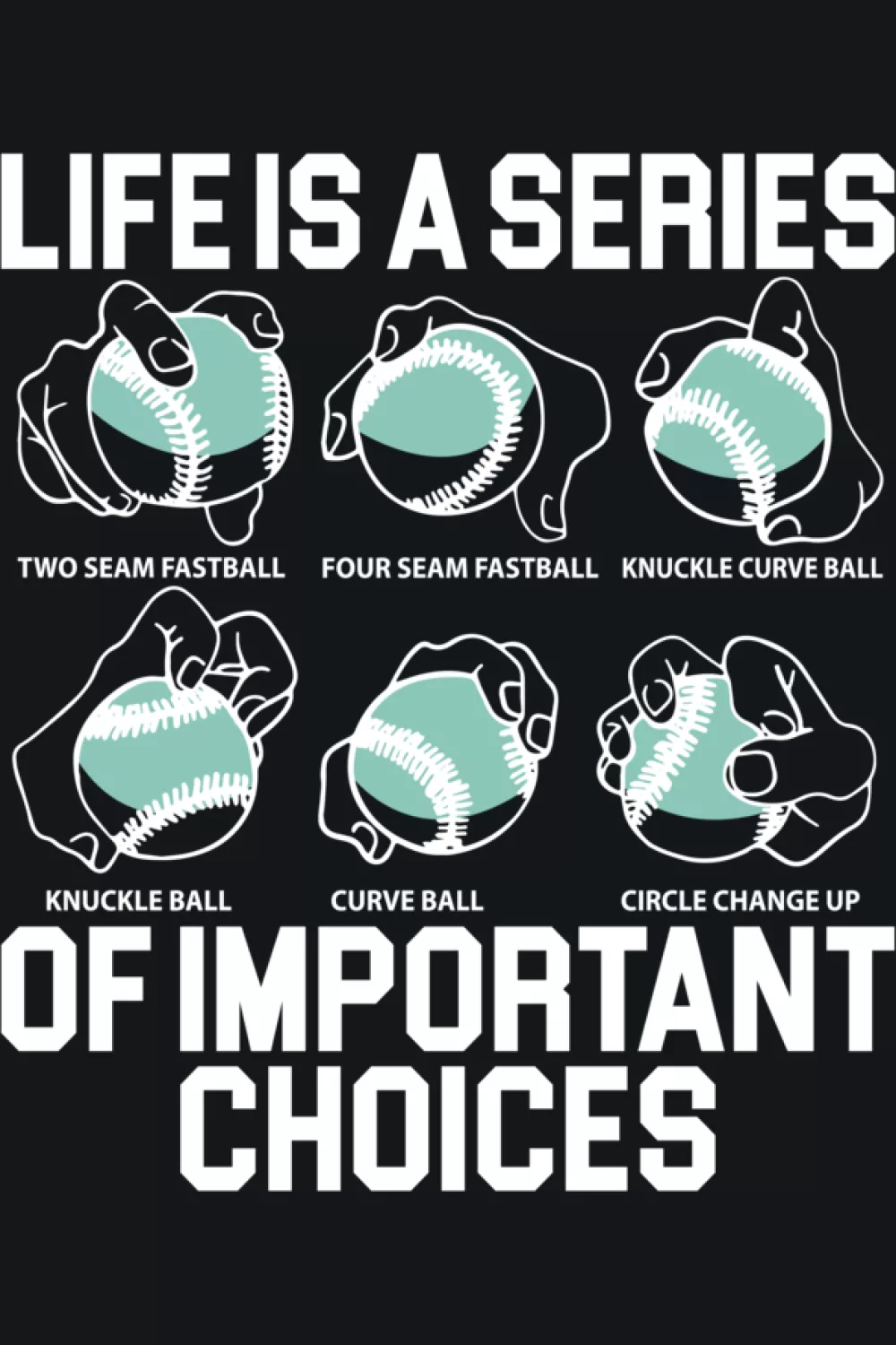 Life Is Full Of Important Choices Baseball Pitcher Shirts: Types Of Pitches For Fans And Players 43 Minimal life is a series of important choices pitcher graphic.