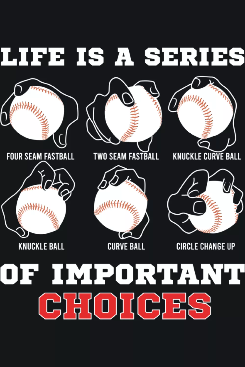 Life Is Full Of Important Choices Baseball Pitcher Shirts: Types Of Pitches For Fans And Players 45 Life is a series of important choices baseball pitcher gift version.