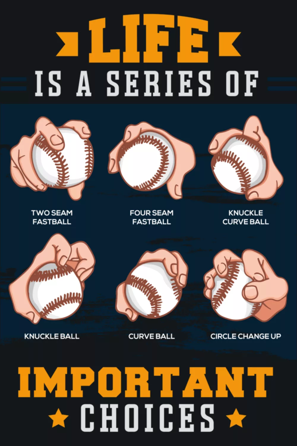 Life Is Full Of Important Choices Baseball Pitcher Shirts: Types Of Pitches For Fans And Players 48 Game sports baseball choices design mixing multiple gear icons.