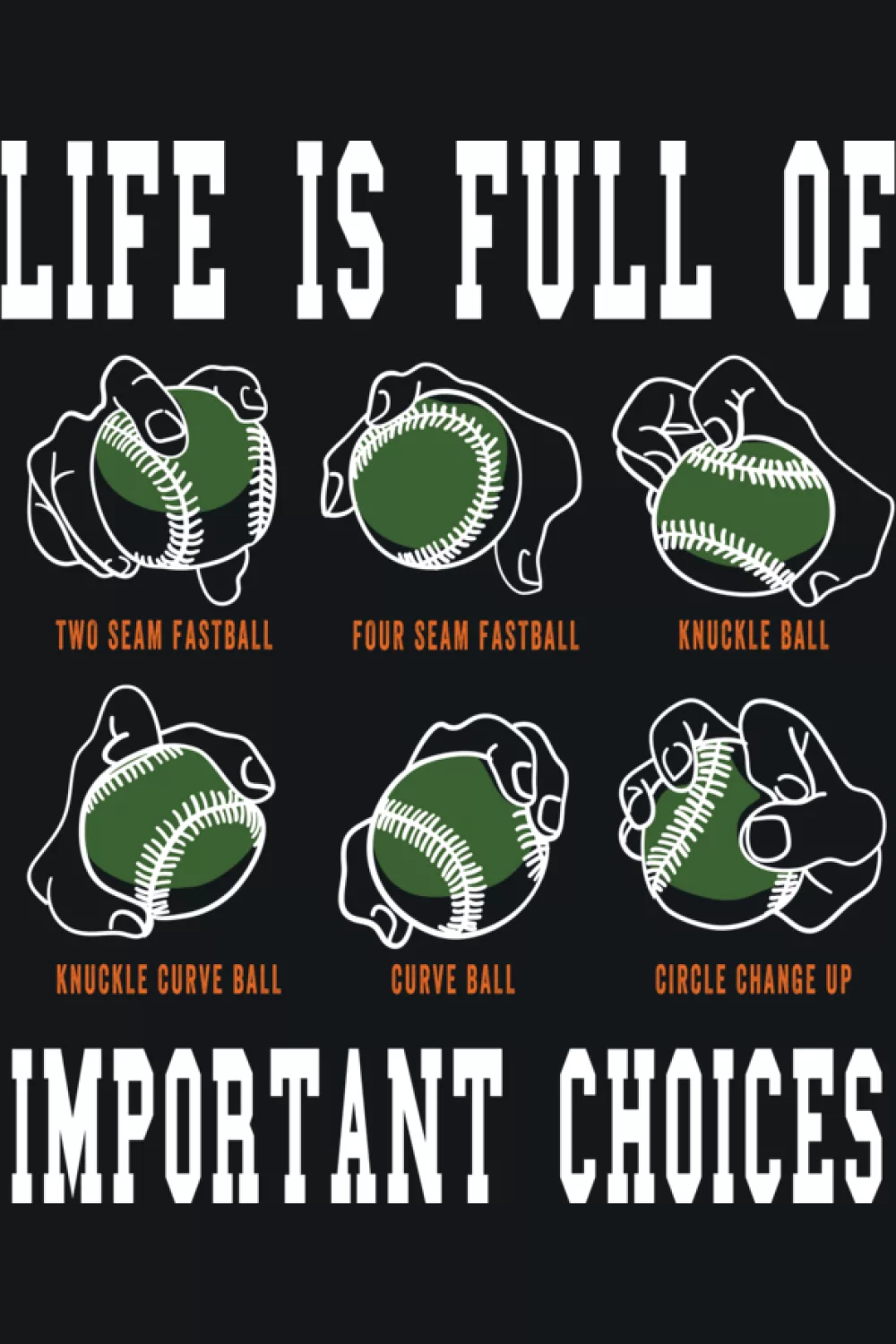 Life Is Full Of Important Choices Baseball Pitcher Shirts: Types Of Pitches For Fans And Players 49 Life is full of important choices baseball icons in rows.
