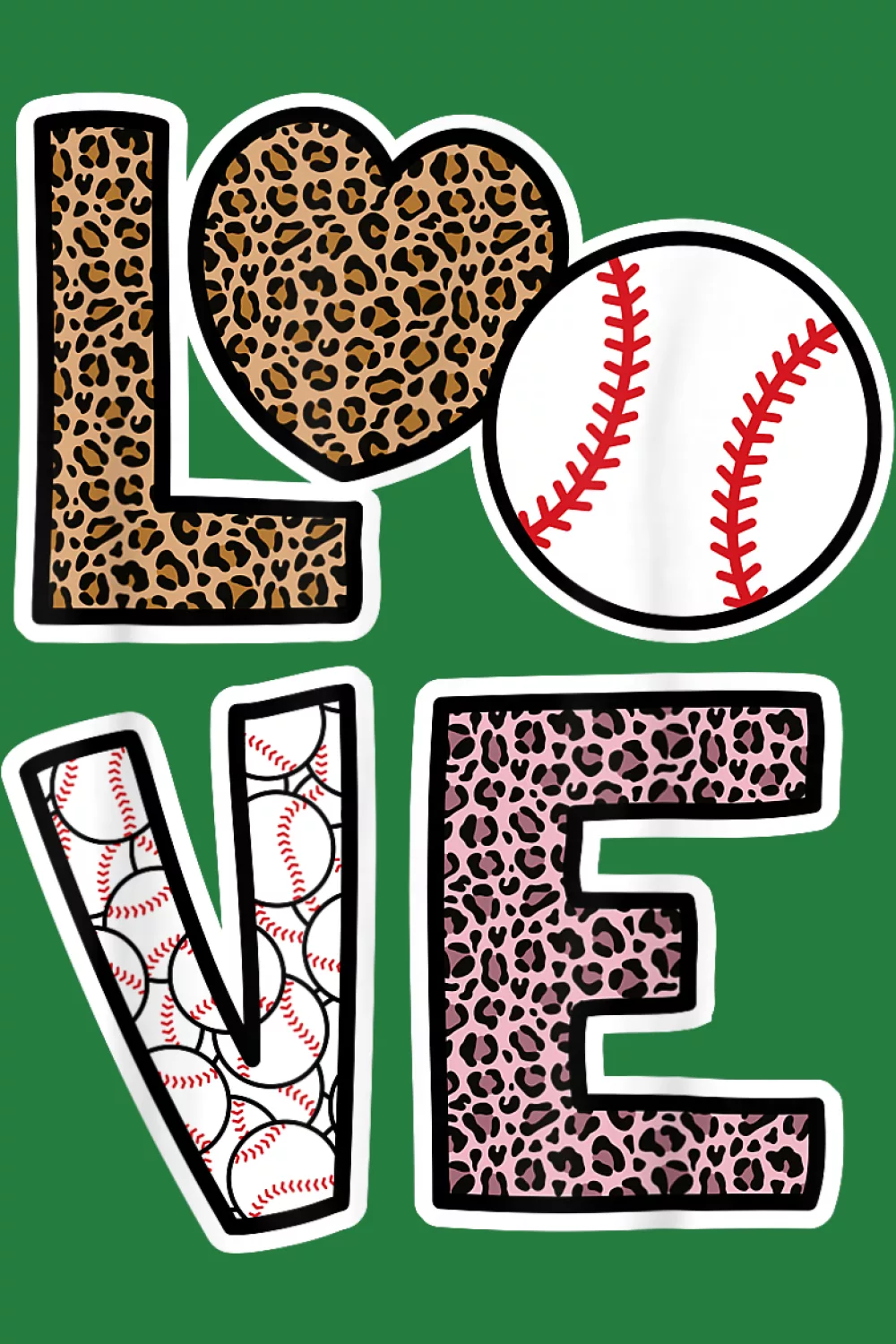 Leopard print LOVE on green field backdrop