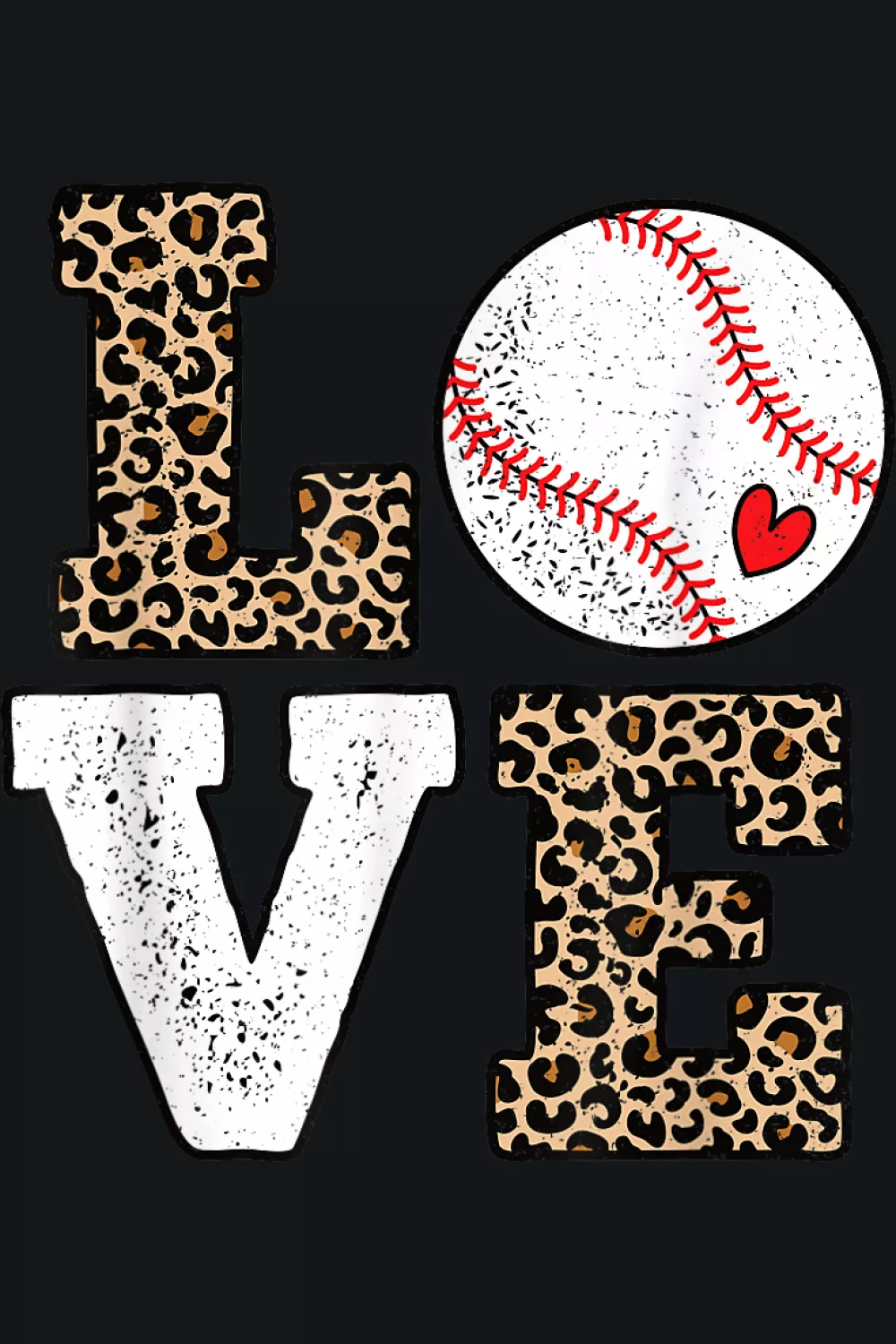 LOVE with leopard letters and baseball accent