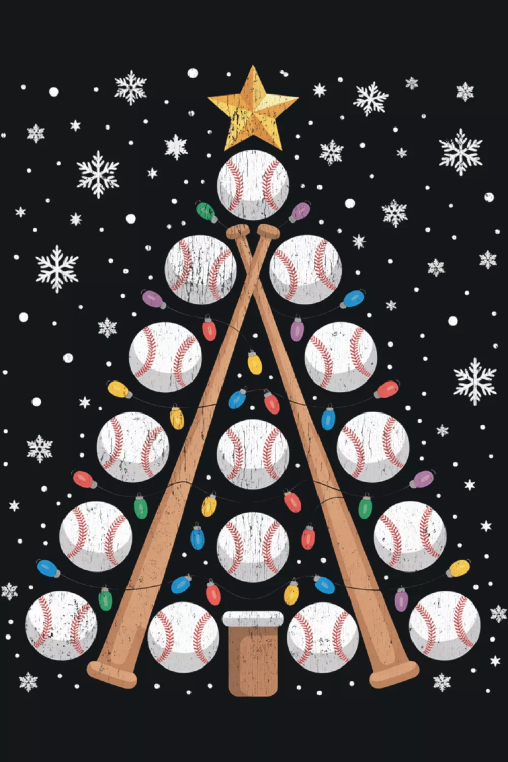Round ball tree with Santa hat topper and soft snowfall.