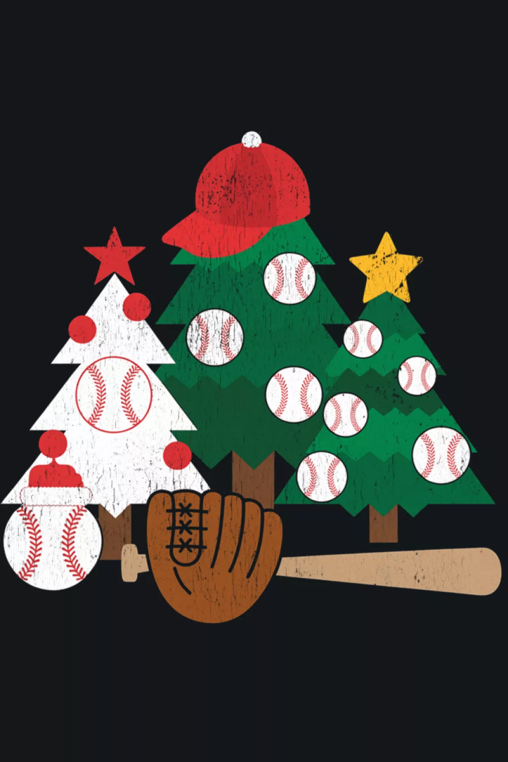 Funny Baseball Christmas Tree Shirts idea with stacked balls shaped like a glowing holiday pine.