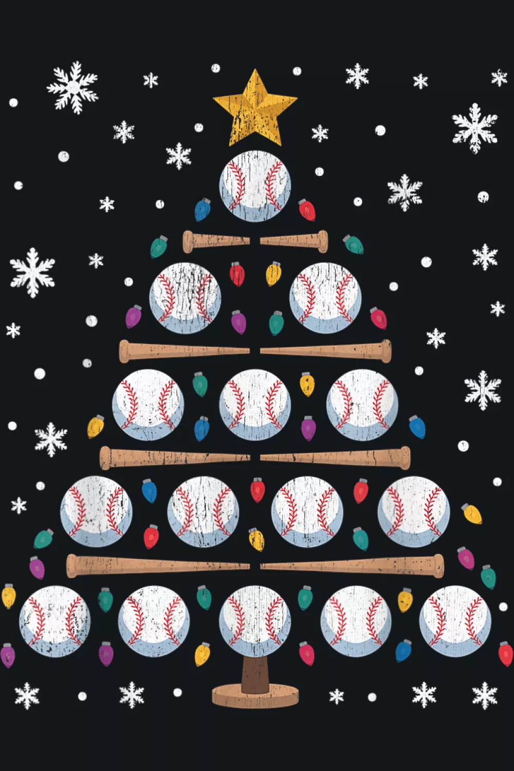 Merry Xmas baseball tree with bright bulbs
