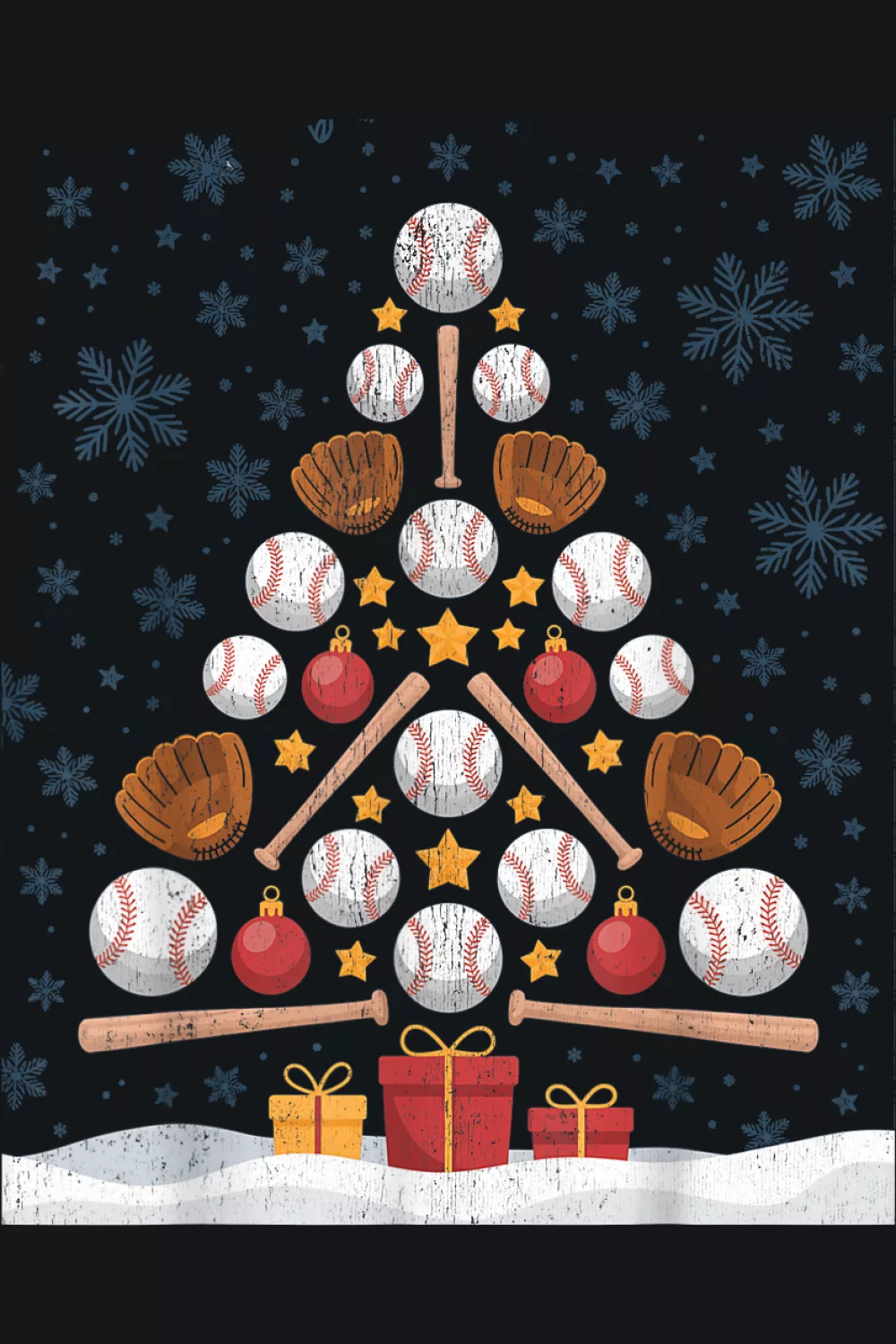 Snowy base with stacked baseball tree