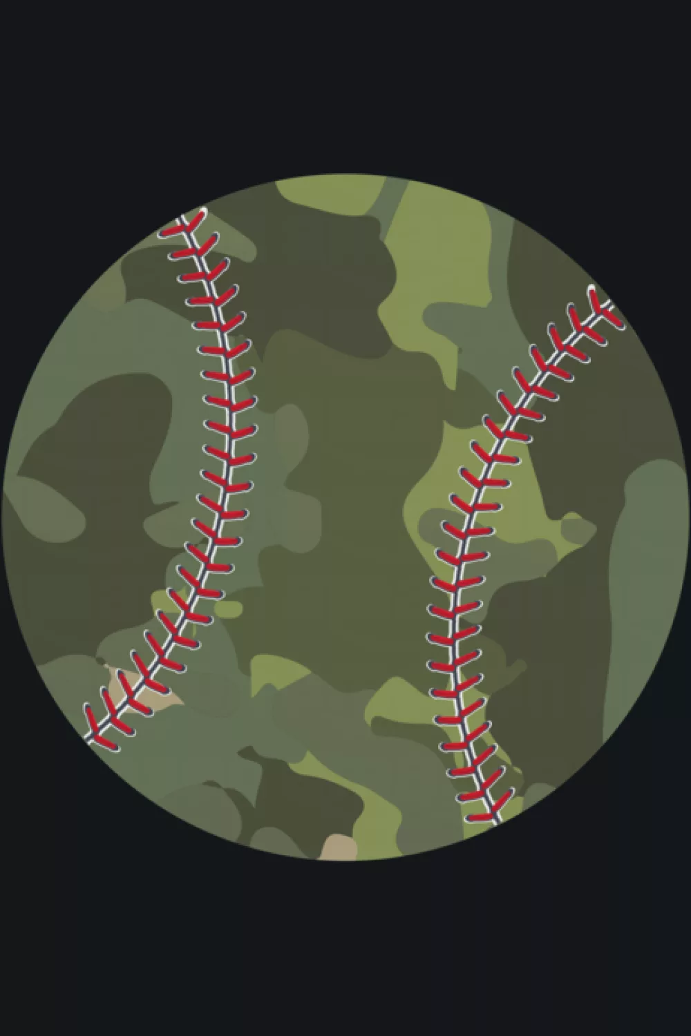 Military green camo baseball with red stitching for contrast