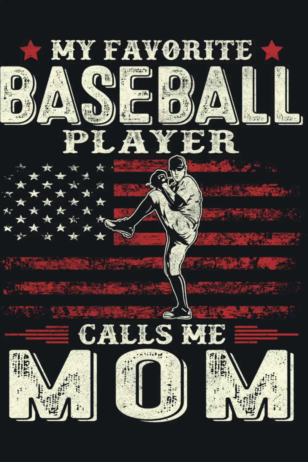 Mothers Day baseball mom phrase over a bright waving US flag.
