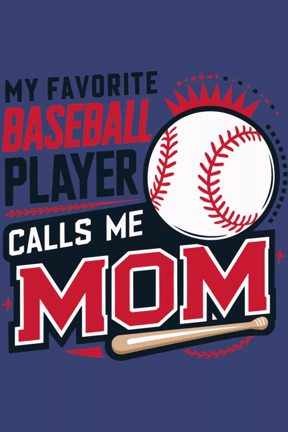 Balanced mix of script and print fonts with a small baseball accent.