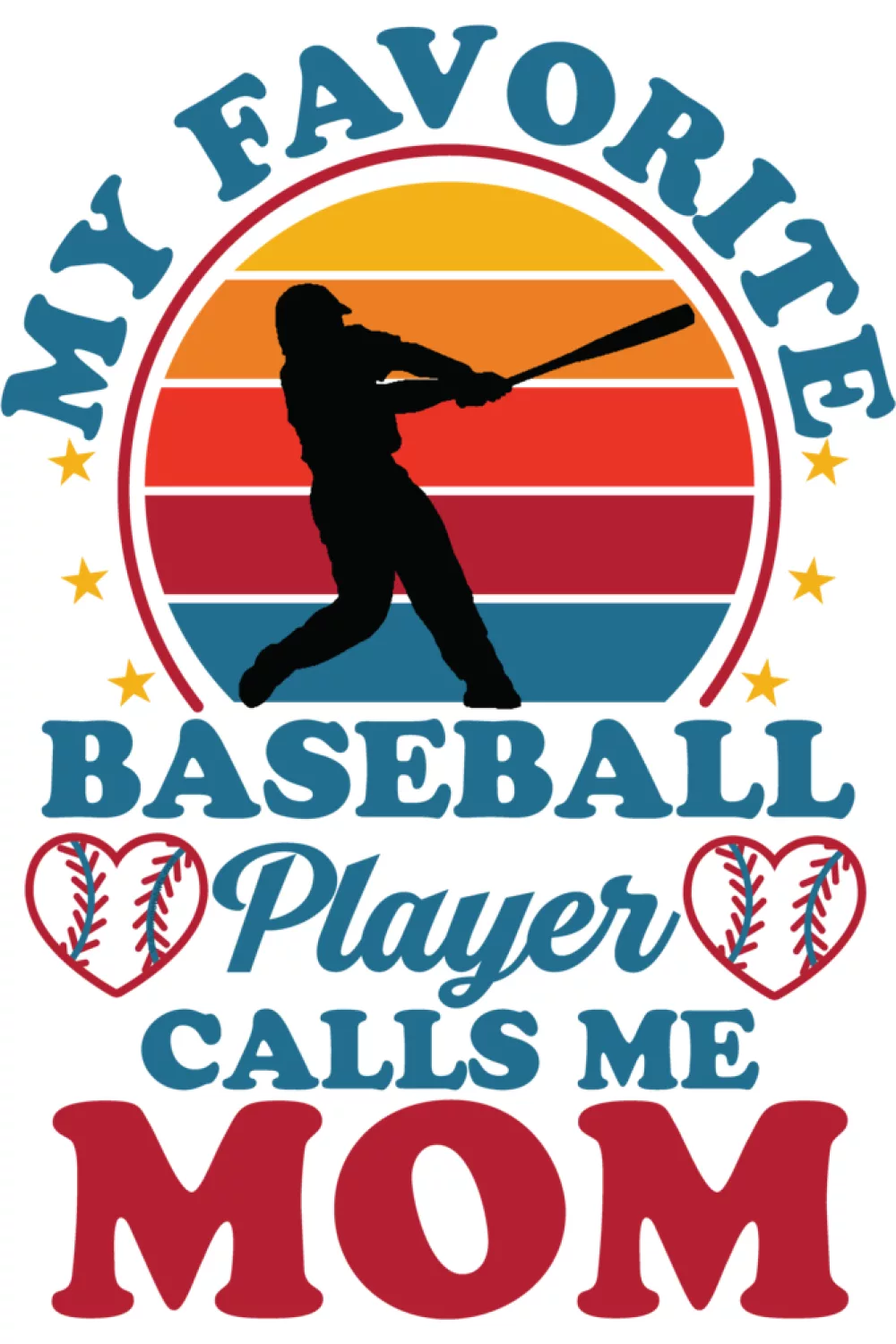 High contrast mom slogan wrapped around a baseball with light flag shading.