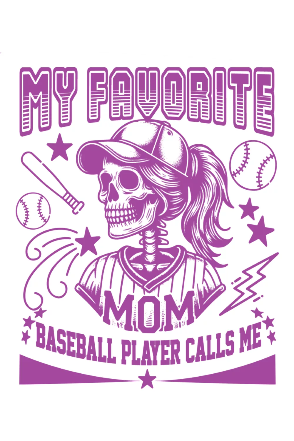 Baseball design that says my favorite baseball player calls me mom with gift ready layout and clear baseball mom wording for parents cheering from the stands.