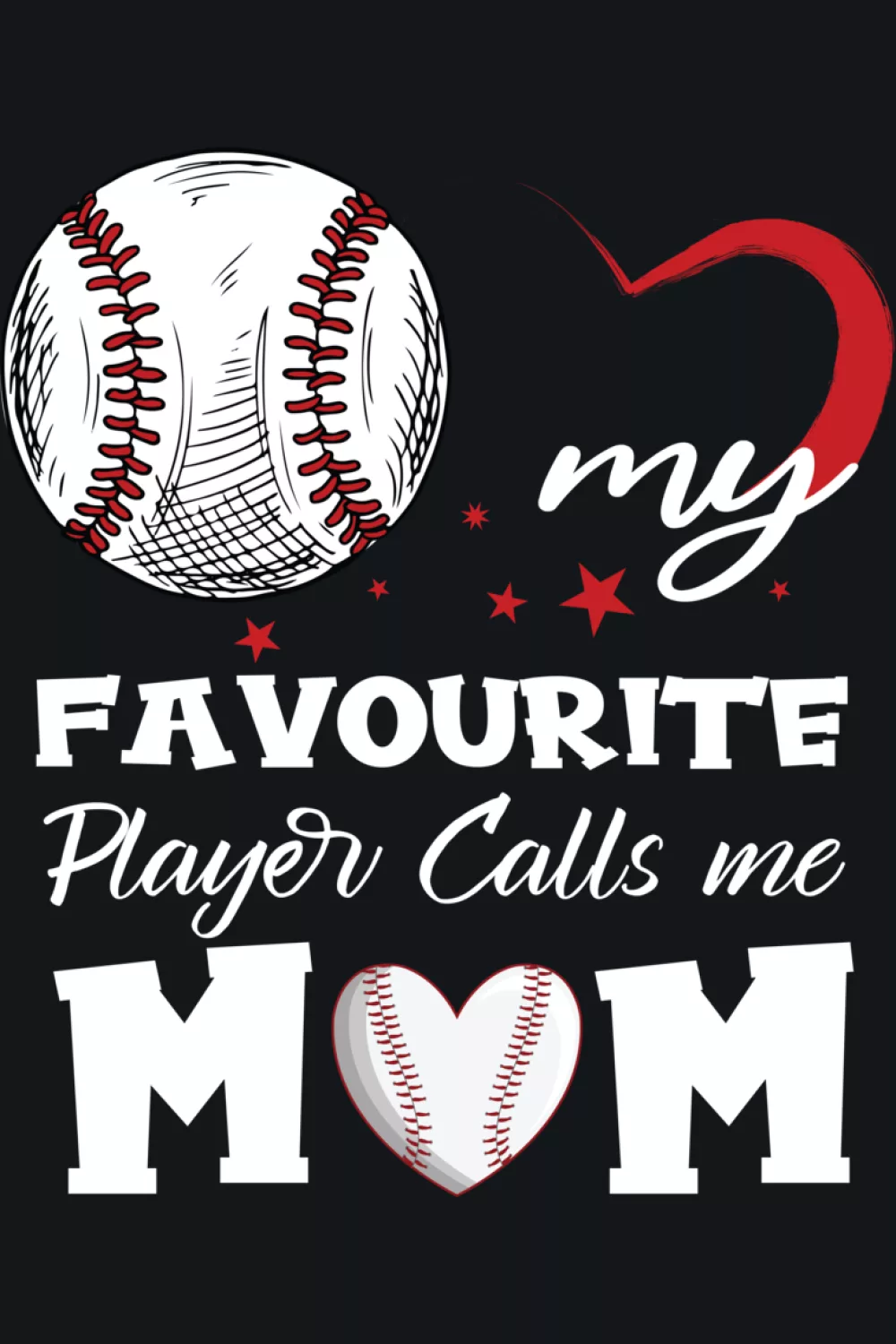 Mothers Day themed baseball mom message with tidy stacked text and a central ball.