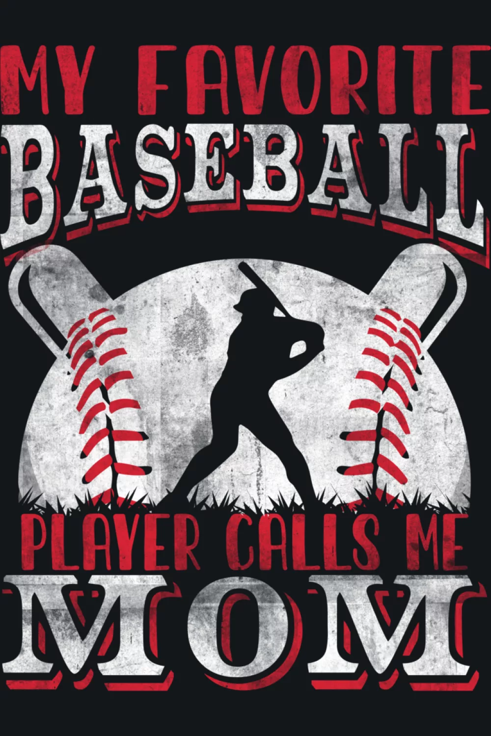 Proud baseball mom statement with bold patriotic stripes behind the text.