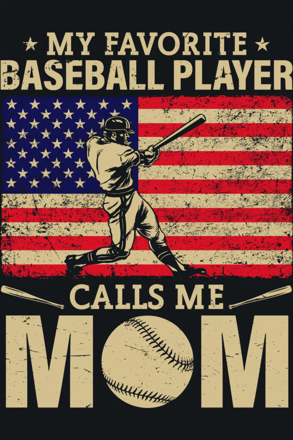 Round USA flag sunset with a batter silhouette and proud mom slogan.