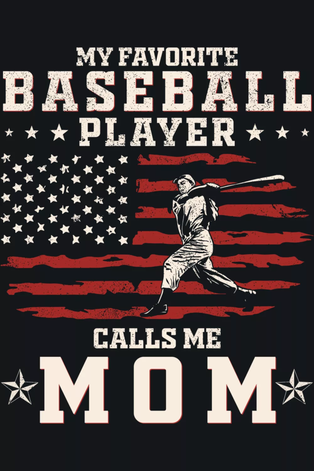Vintage inspired patriotic baseball mom art with worn texture and retro lettering.