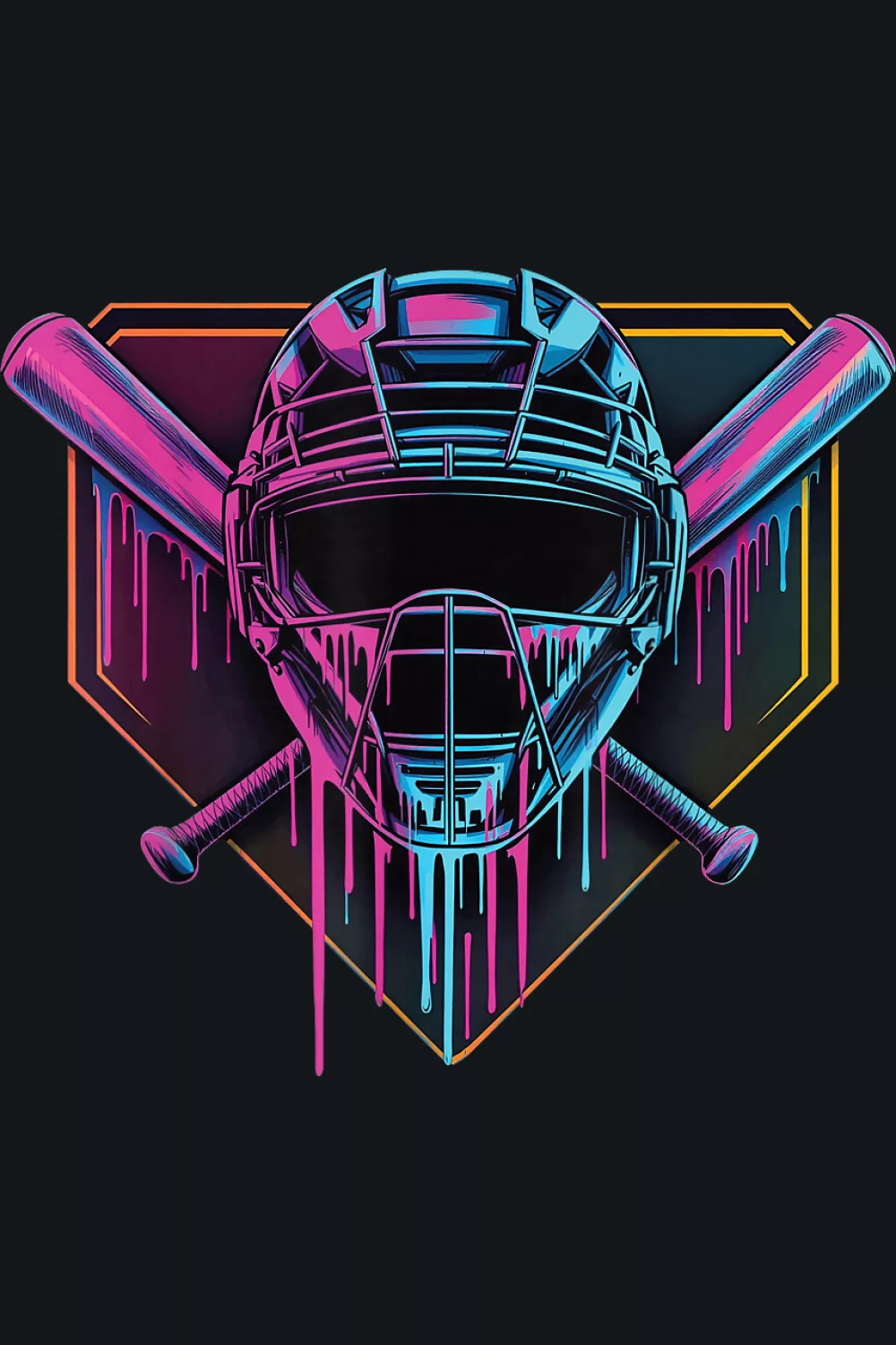 Catcher mask badge with paint drip