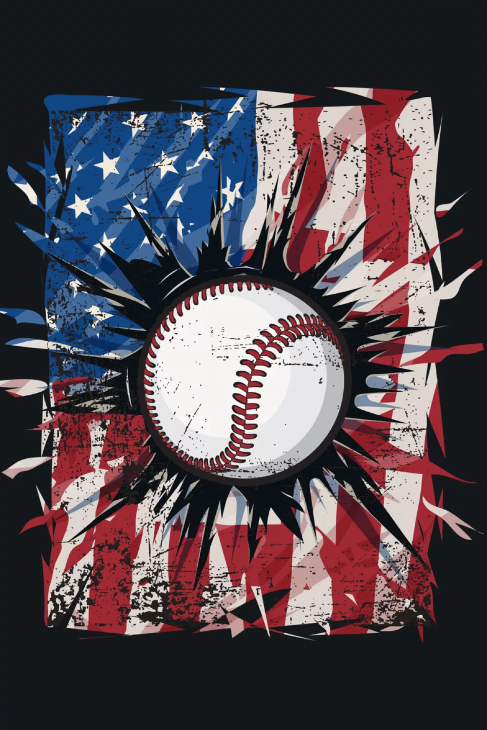 Baseball with bright seam highlights over layered flag panels