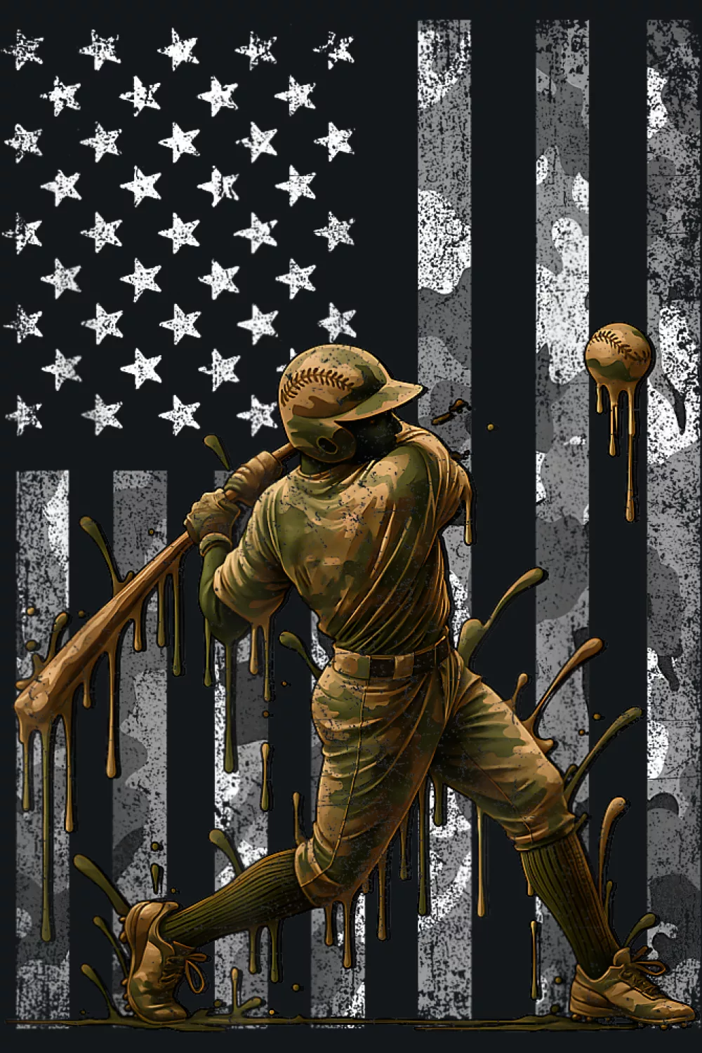 Soldier style pose with camo flag background