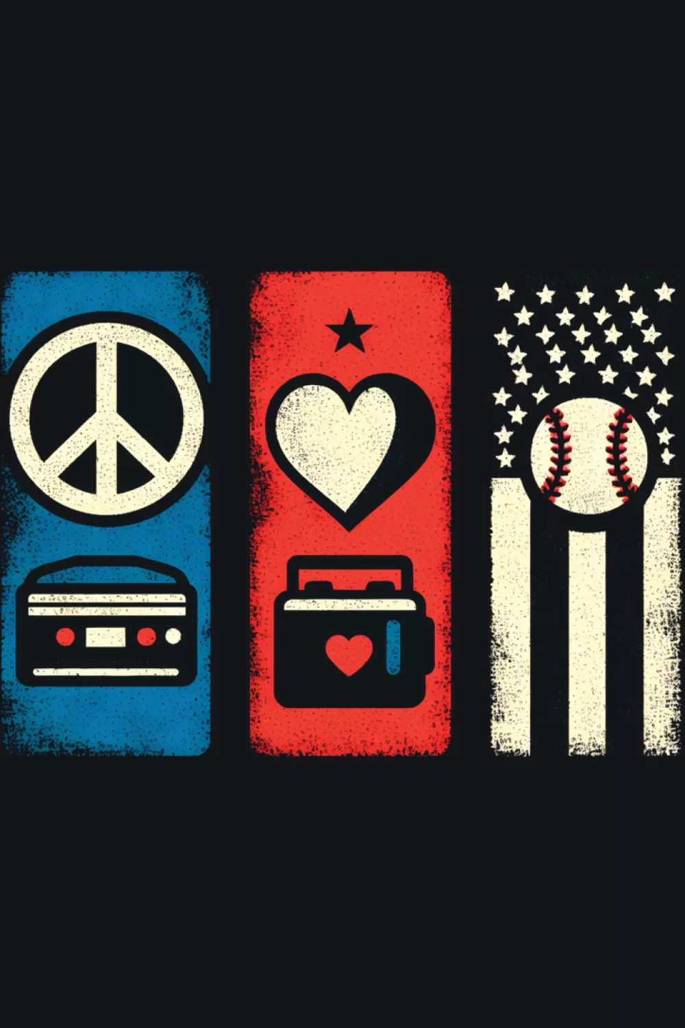 Vintage peace and love baseball icons with soft edges