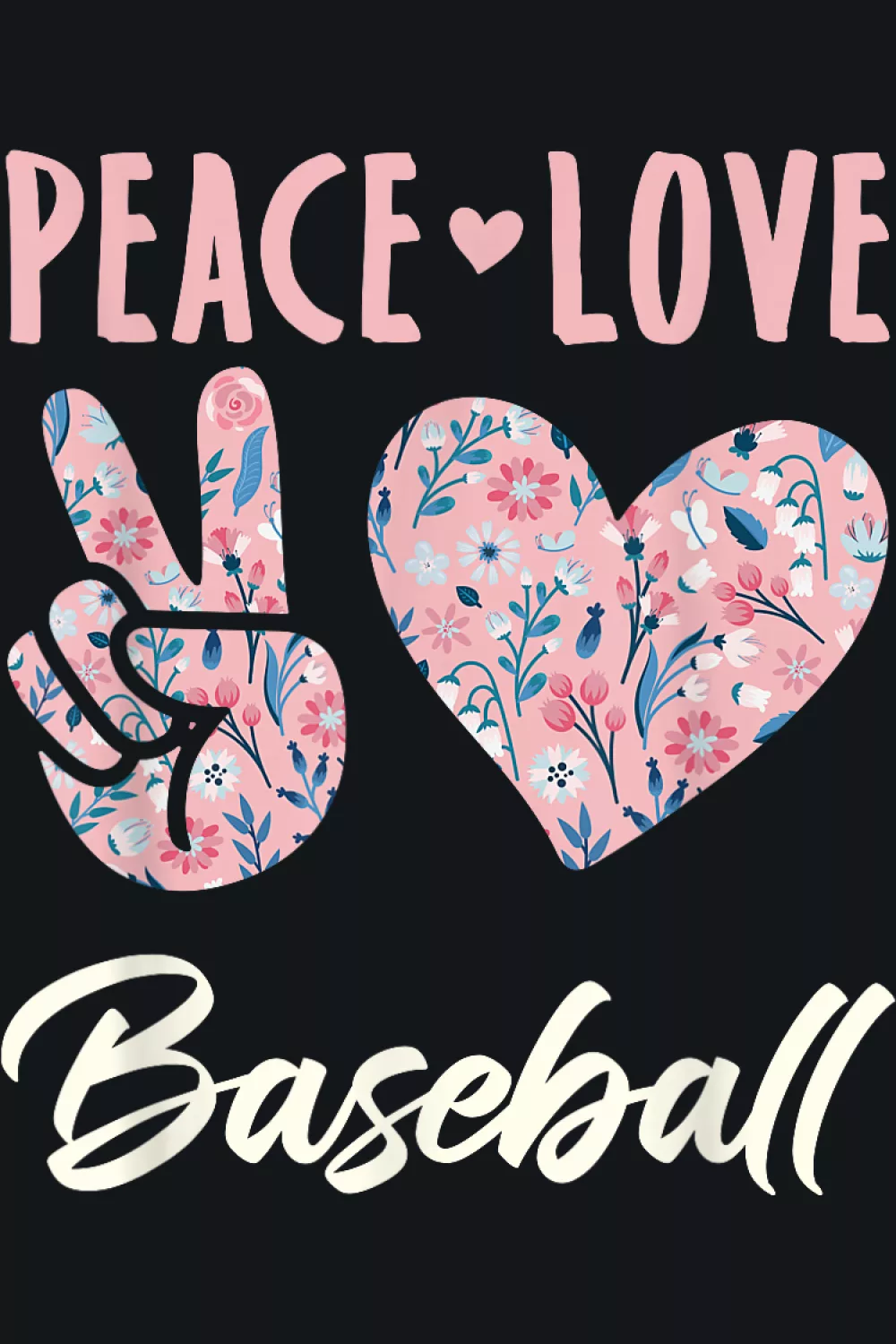 Tall peace love baseball graphic with stacked elements