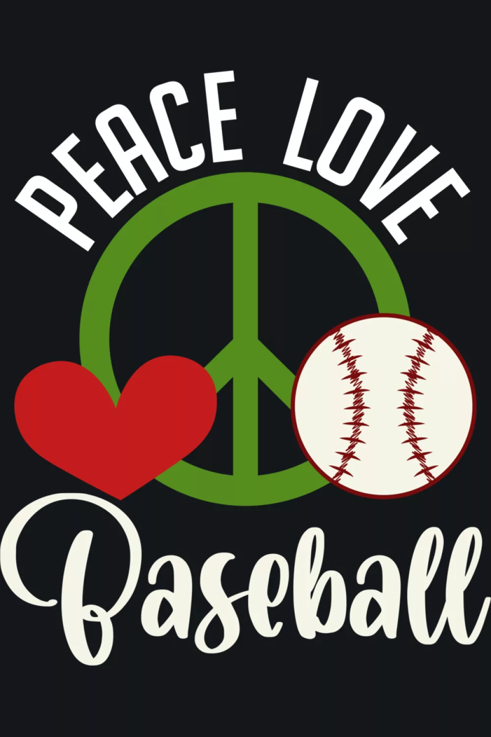 Peace heart and bat artwork with baseball and softball flavor