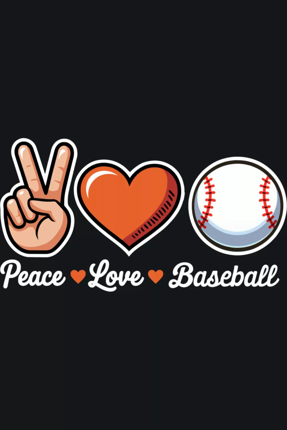 Cheerful peace love baseball phrase for fun loving fans
