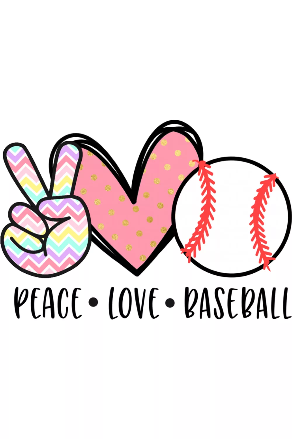 Cute and funny peace love baseball art aimed at girls and moms