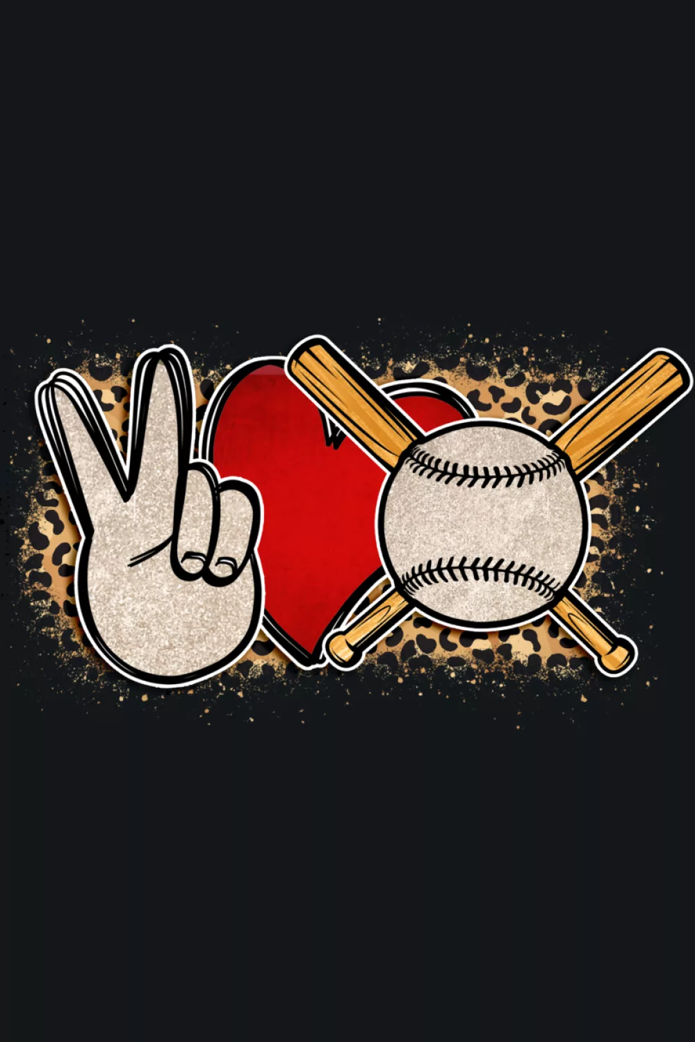 Leopard decor peace love baseball art for stylish fans