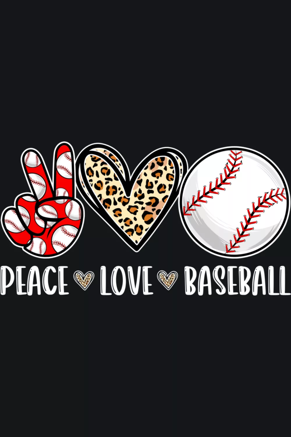 Leopard heart peace and baseball symbols with a playful twist