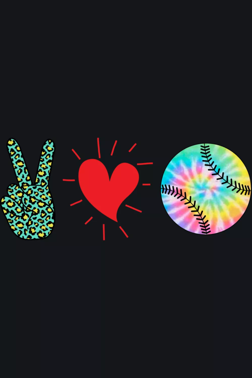 Peace love baseball text with bold stitch detail